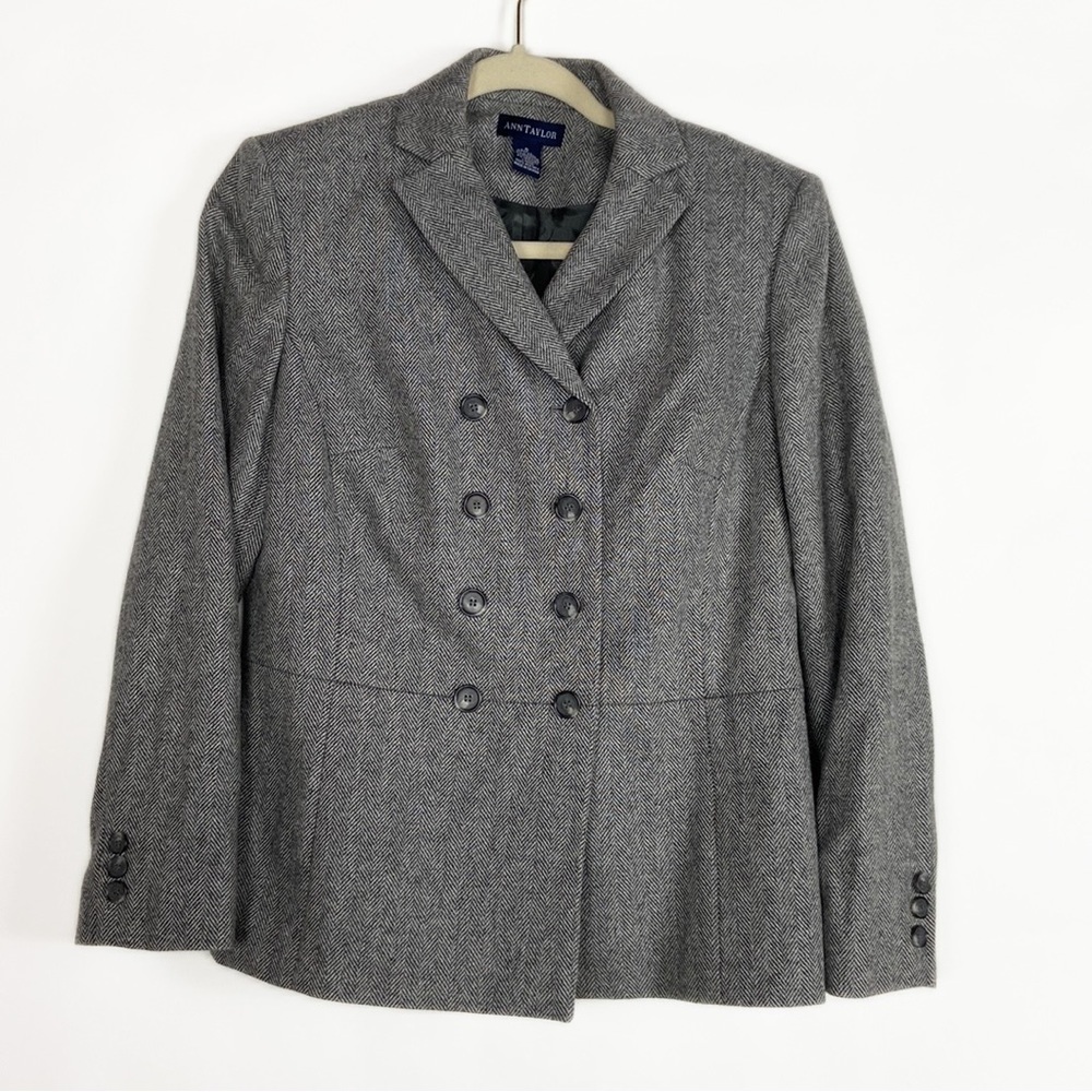 Ann Taylor Wool Blend Double Breasted Long Sleeve Button Up Career Blazer Jacket